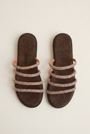 Δερμάτινα Σανδάλια με Στρας - Καφέ Σουέντ