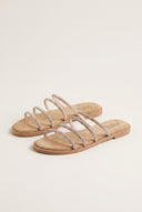 Suede Leather Sandals with Strass - Beige Suede