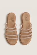Suede Leather Sandals with Strass - Beige Suede