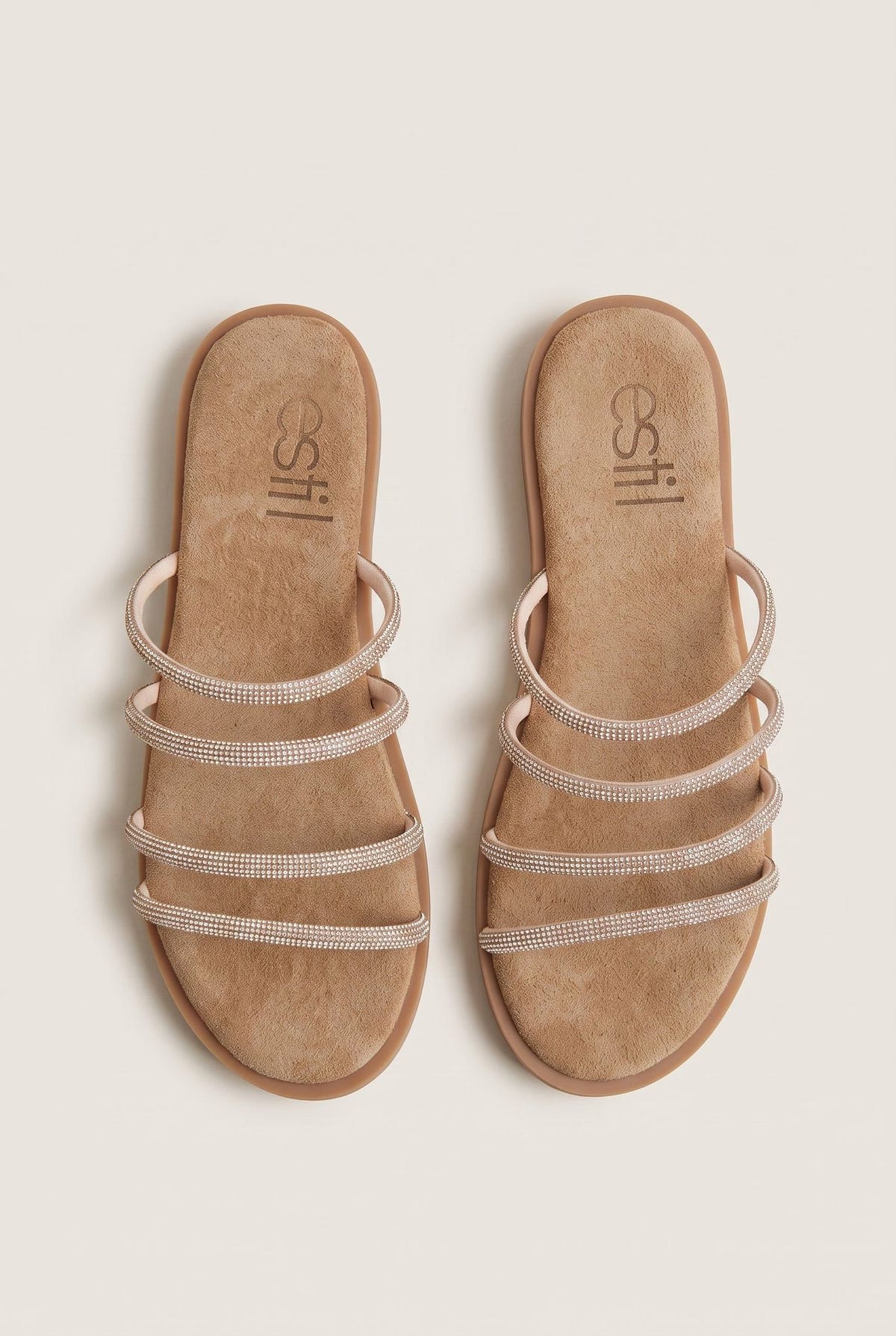 Suede Leather Sandals with Strass - Beige Suede-Embellished Sandals, Leather Sandals, Sandals, Shoes, Estil, Women’s Collection, New In Shoes, New In Sandals, All, Summer Shoes Sale, Summer Sandals Sale, Under 30€, Sales, Sandals Under 30€, All but outlet, Editor’s Choice, Shoes Sales, Gifts 50€ & Under, The Fashion Edit, Leather Shoes, SS 2026 Collection, TFP/Estil, Sandals New & Selected, Sandals SALE