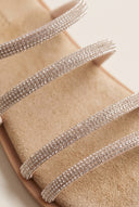 Suede Leather Sandals with Strass - Beige Suede