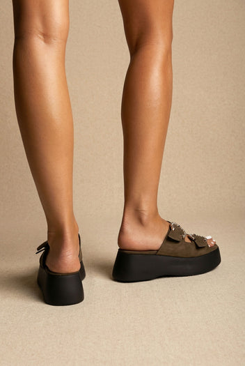 Sandalias de strass - Ante oliva