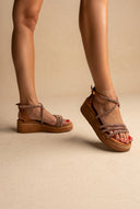 Platform Sandals Rhinestone Straps - Tan Suede