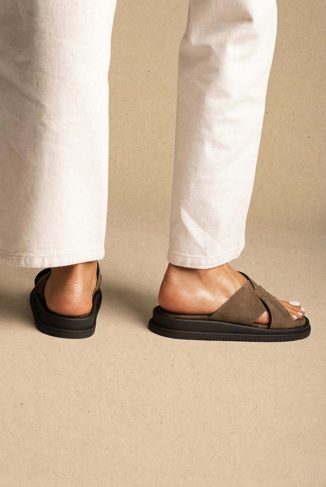 Leather Sandals - Olive Suede