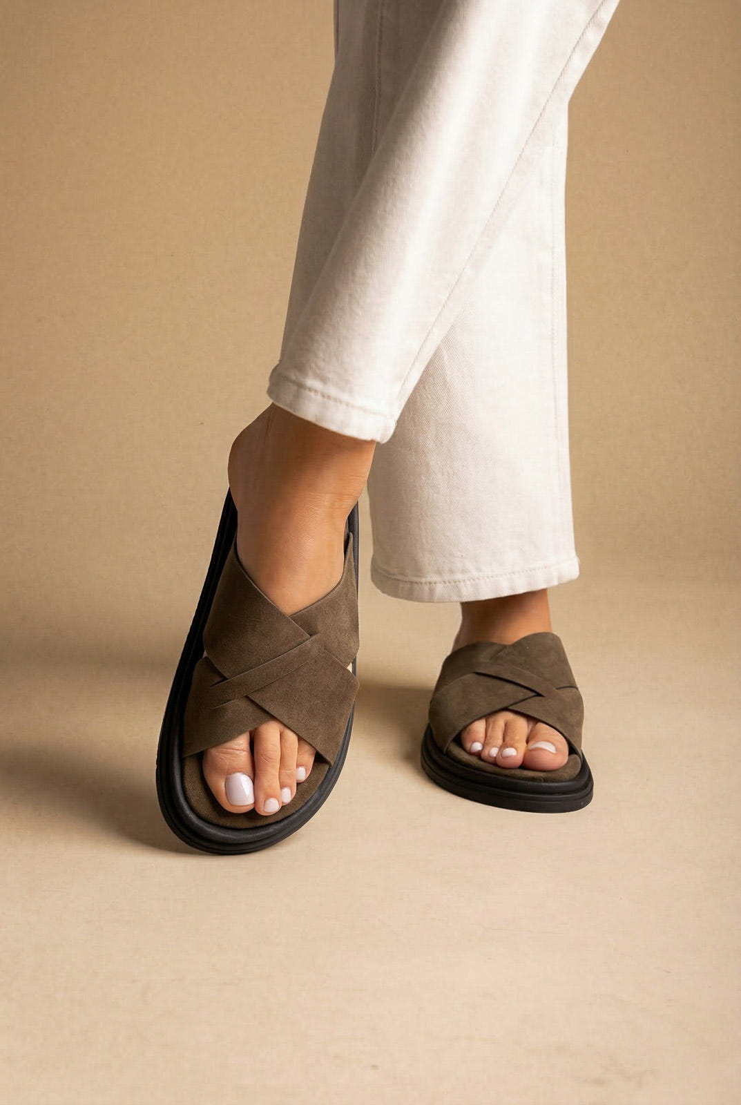 Leather Sandals - Olive Suede