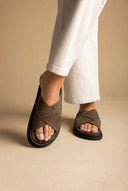 Leather Sandals - Olive Suede
