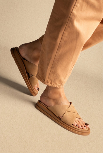 Leather Sandals - Beige Suede