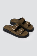 Σανδάλια με αγκράφες - Λαδί Σουέντ