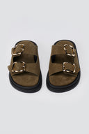 Σανδάλια με αγκράφες - Λαδί Σουέντ