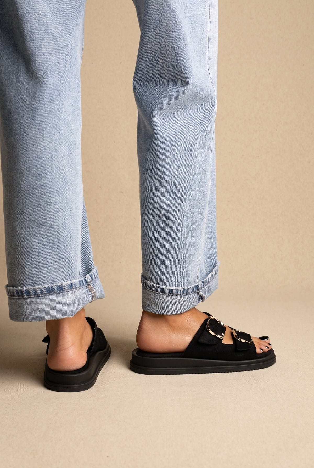 Sandalias de plataforma - Negro Serraje