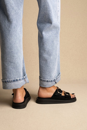 Sandalias de plataforma - Negro Serraje