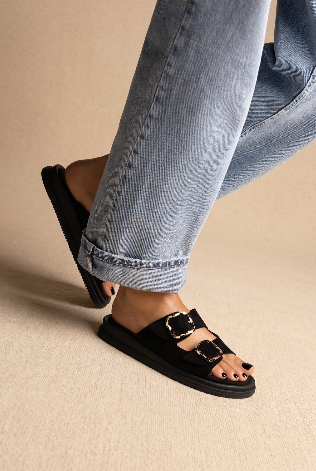 Sandalias de plataforma - Negro Serraje