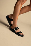 Σανδάλια Flatform με αγκράφα - Μαύρο Σουέντ
