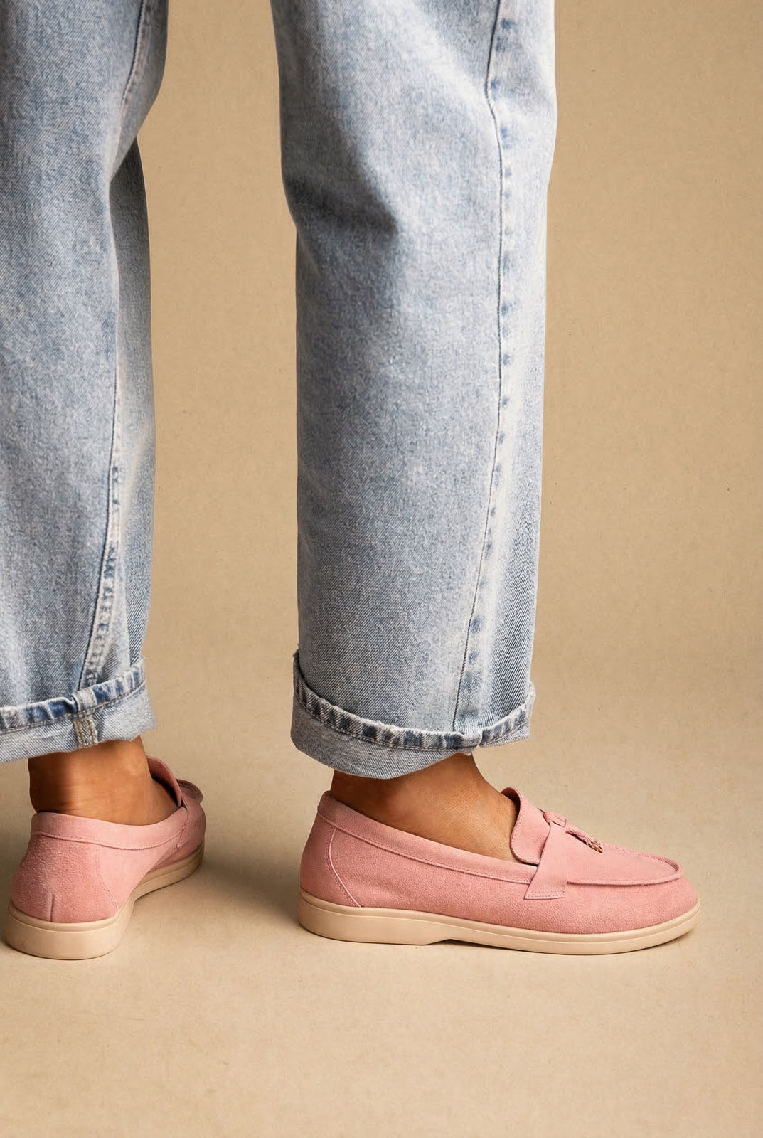 Comfort Loafers with Metal Detail - Pink Suede