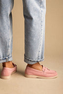 Comfort Loafers with Metal Detail - Pink Suede
