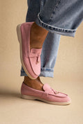 Comfort Loafers with Metal Detail - Pink Suede