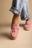 Comfort Loafers with Metal Detail - Pink Suede