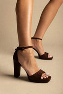 Πέδιλα με τετράγωνο τακούνι - Καφέ Σουέντ