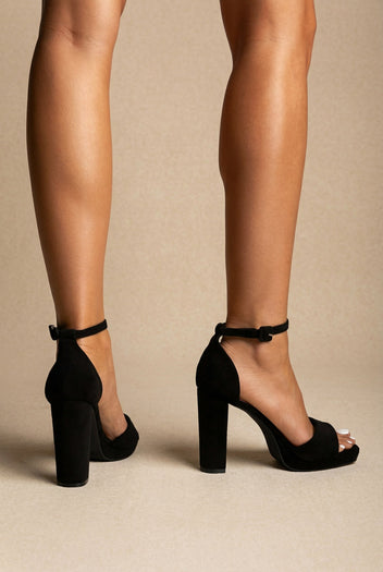 Block Heel Sandals - Black Suede