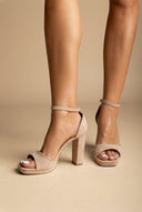 Πέδιλα με χοντρό τακούνι - Μπεζ Σουέντ