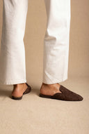 Woven Pointed Flat Mules - Brown Suede