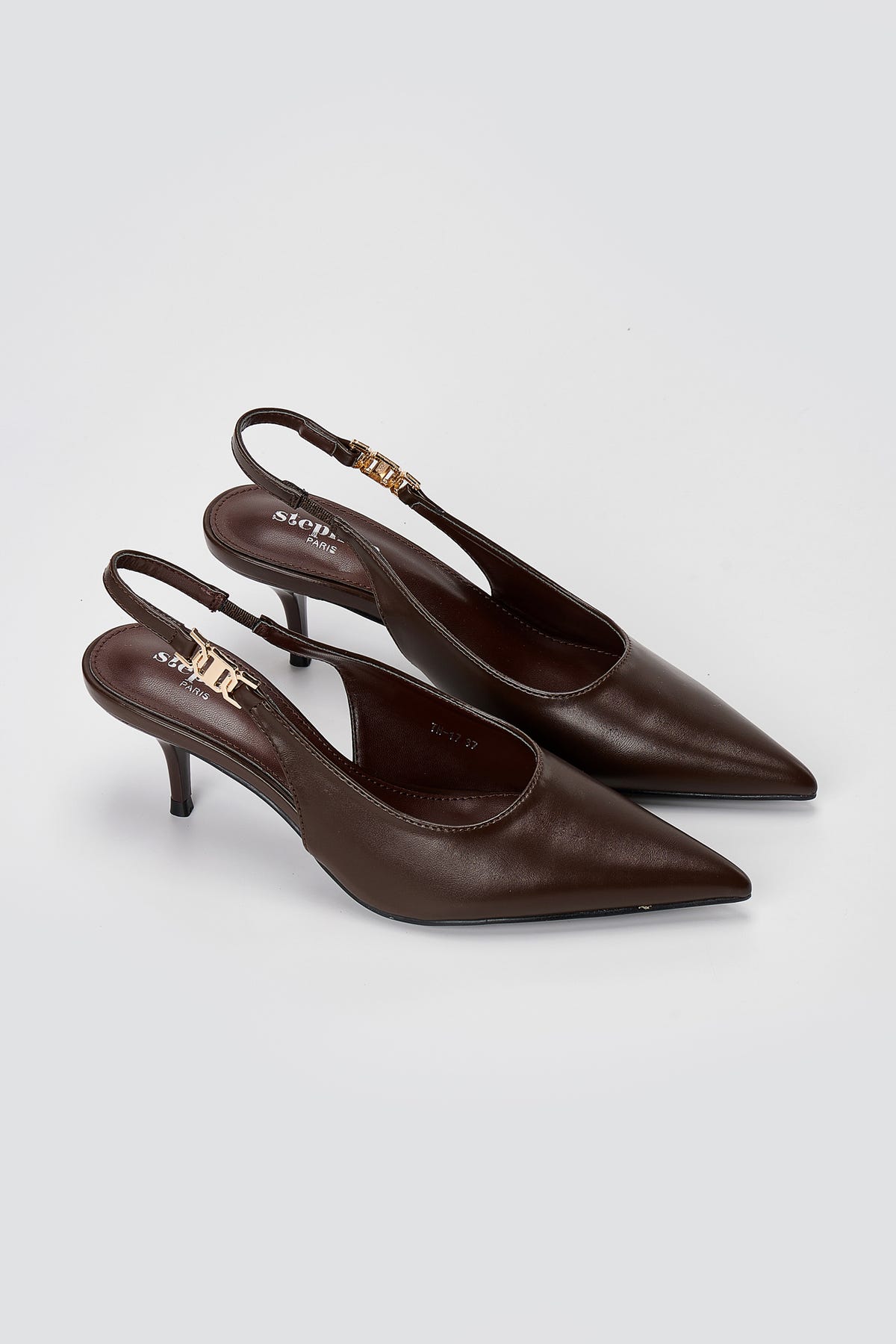 Slingback Pumps Kitten Heel - Brown Matte
