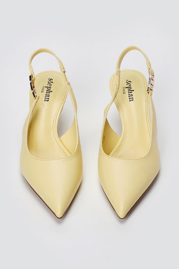 Slingback Pumps Kitten Heel - Yellow Matte