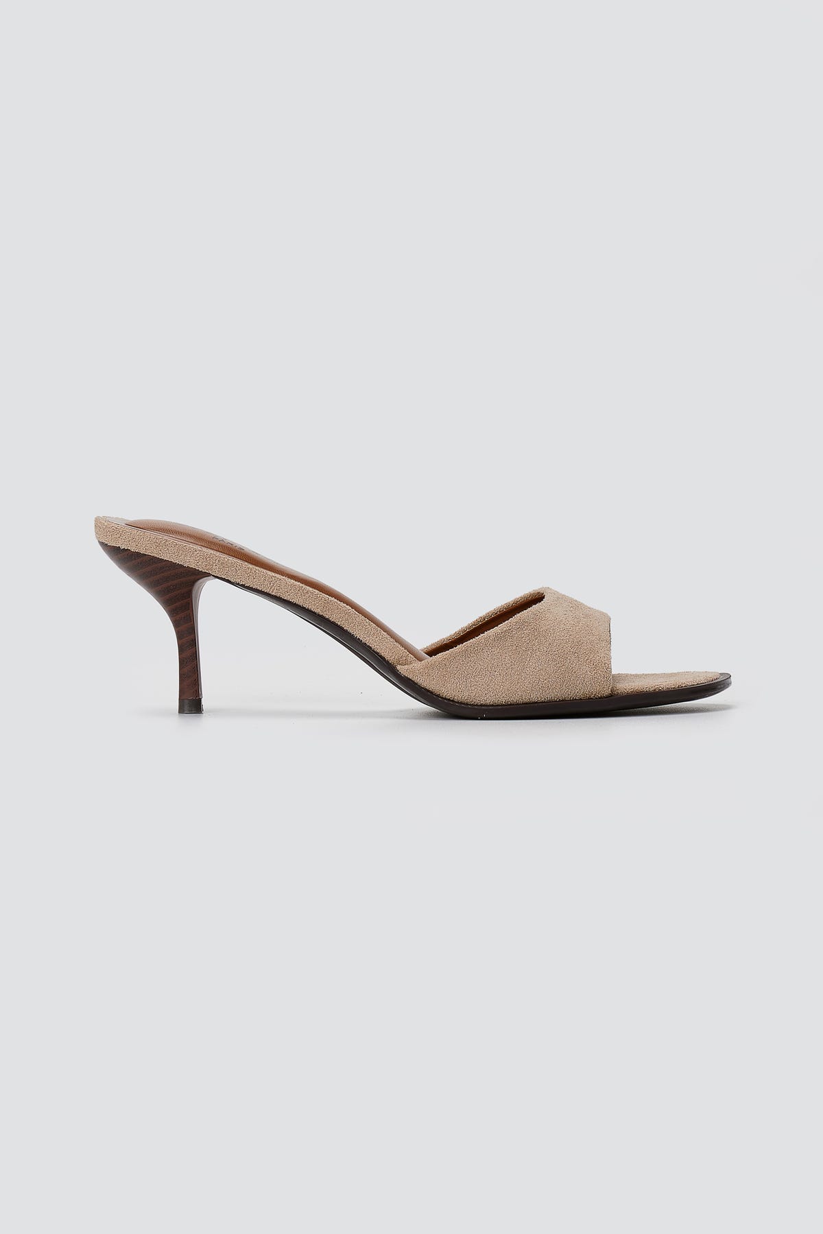 Slim Heel Mules Toe Strap - Taupe Suede
