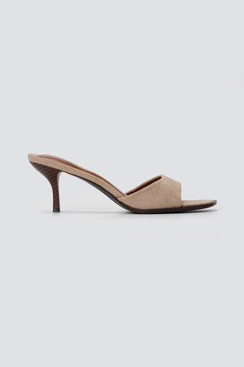 Slim Heel Mules Toe Strap - Taupe Suede