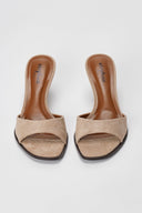 Slim Heel Mules Toe Strap - Taupe Suede