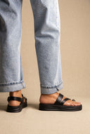 Toe Ring Flatform Sandals - Black Satin-Toe Ring Flatform Sandals - Black Satin