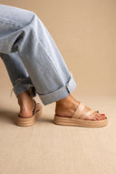 Toe Ring Flatform Sandals - Beige Satin