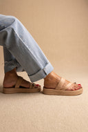Toe Ring Flatform Sandals - Beige Satin