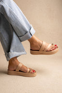 Toe Ring Flatform Sandals - Beige Satin