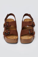 Flatform Sandals Buckle Detail - Brown Suede