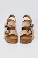 Flatform Sandals Buckle Detail - Taupe Suede