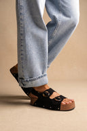 Flatform Sandals Buckle Detail - Black Suede