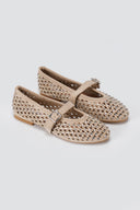 Mary Jane Ballet Flats Rhinestone - Beige Suede