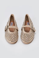Mary Jane Ballet Flats Rhinestone - Beige Suede