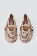 Mary Jane Ballet Flats Rhinestone - Beige Suede-Mary Jane Ballet Flats Rhinestone - Beige Suede