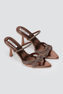 Rhinestone Strap Mules Slim Heel - Bronze