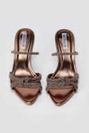 Rhinestone Strap Mules Slim Heel - Bronze