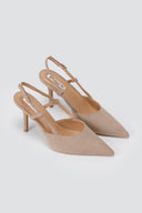 Μυτερές Slingback γόβες με λεπτό τακούνι - Μπεζ Σουέντ
