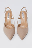 Μυτερές Slingback γόβες με λεπτό τακούνι - Μπεζ Σουέντ