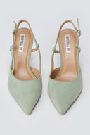 Pointed Slingback Pumps Slim Heel - Mint Green Suede-Pointed Slingback Pumps Slim Heel - Mint Green Suede