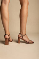 Πέδιλα με Τετράγωνο Τακούνι και Λουράκια με Στρας - Μπρονζέ Μεταλλικό