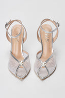 Pearl Detail Sandals Slim Heel - Silver