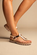 Άνετα Δερμάτινα Σανδάλια με Μπαρέτα - Ροζ Χρυσό