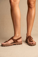 Comfort Buckle Sandals Adjustable Fit - Brown Suede