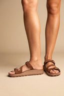 Buckle Comfort Sandals - Brown Suede-Buckle Comfort Sandals - Brown Suede